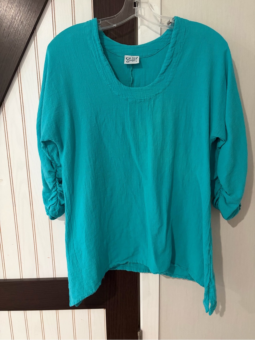 Oh My Gauze! Size 1 (S/M) Teal Gathered Sleeves Sharkbite hem